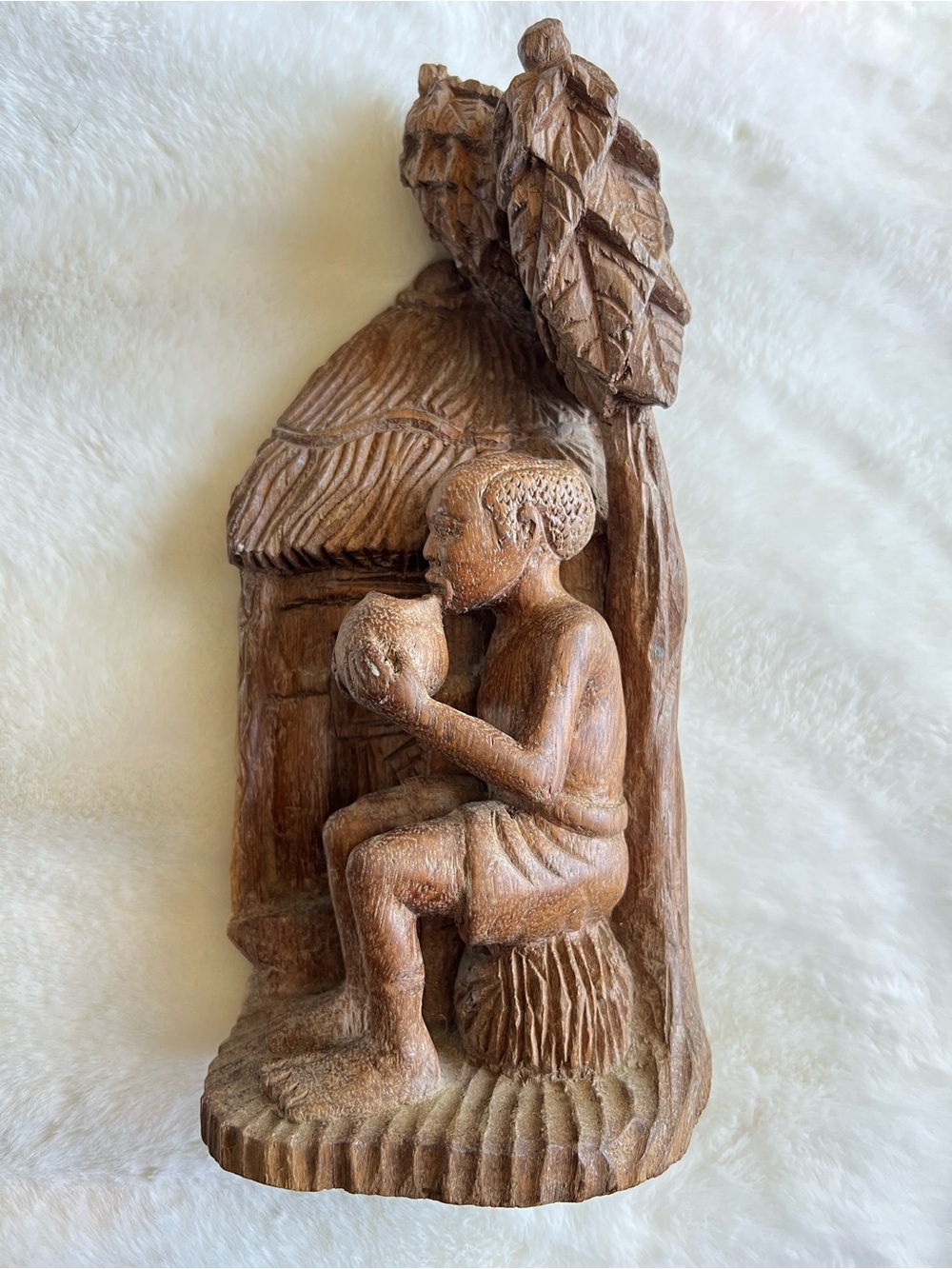 Hand Carved Wood Sculpture Boho Rustic Decor African Tribal Style Shelf Accent